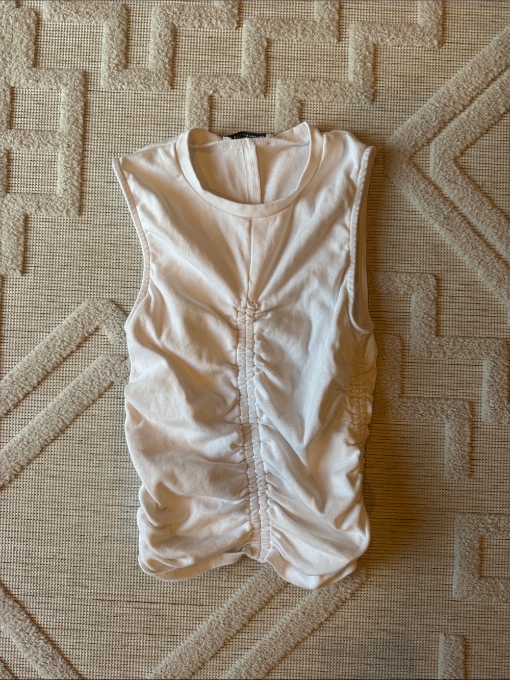 Zara White Ruched Front Sleeveless Tank